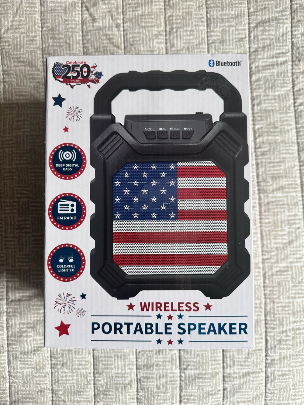 Wireless Portable Speaker - Black with American Flag Grill